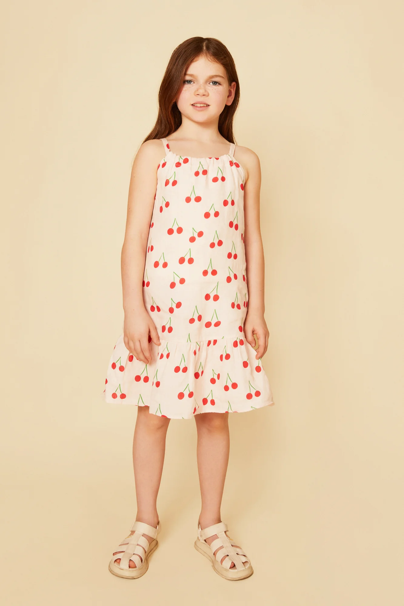 Linen Cherry Strappy Kid Dress - Image 2