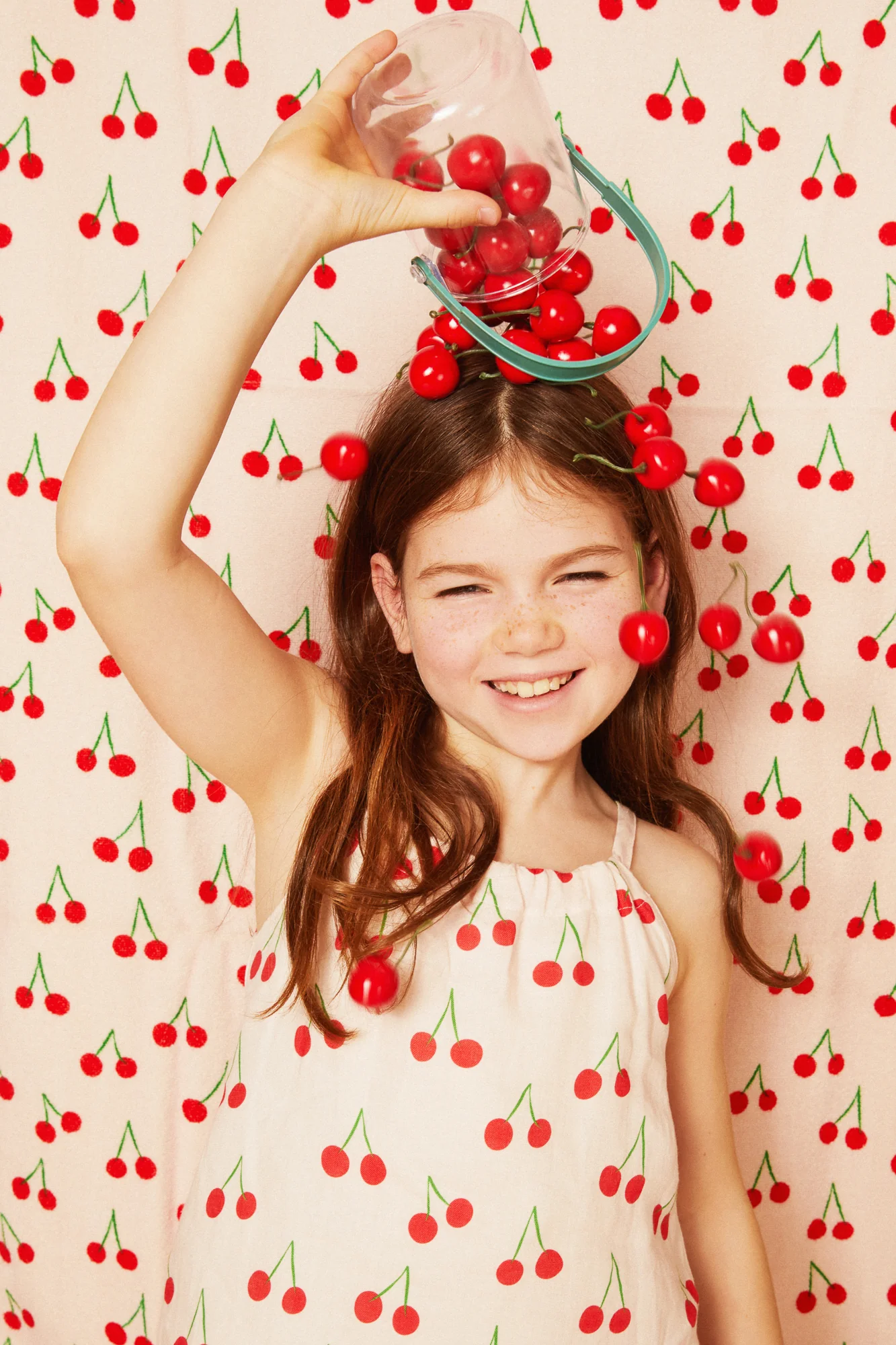 Linen Cherry Strappy Kid Dress - Image 3