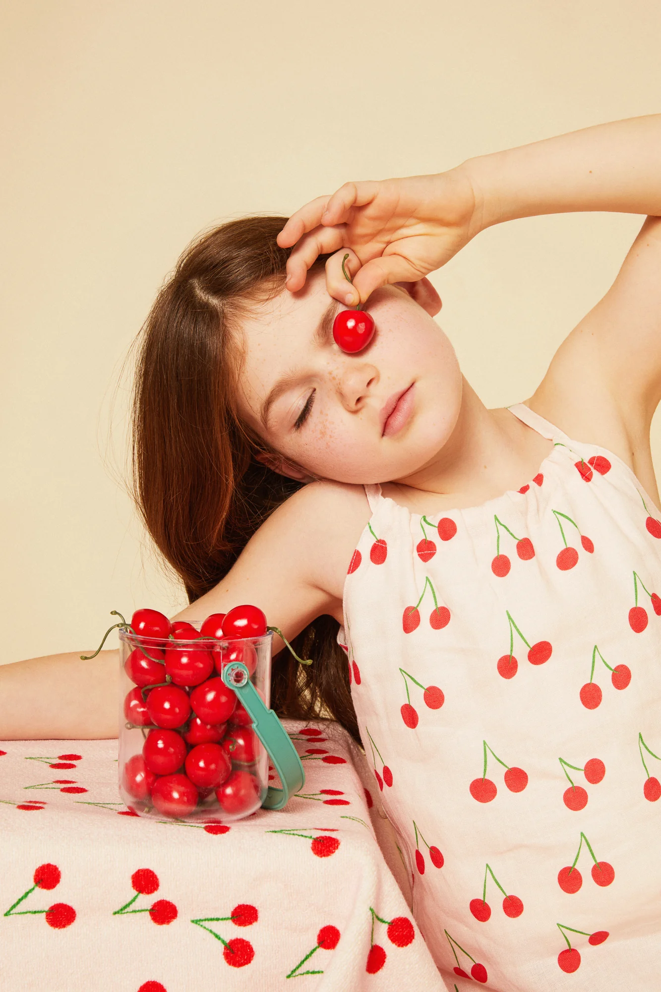 Linen Cherry Strappy Kid Dress - Image 4