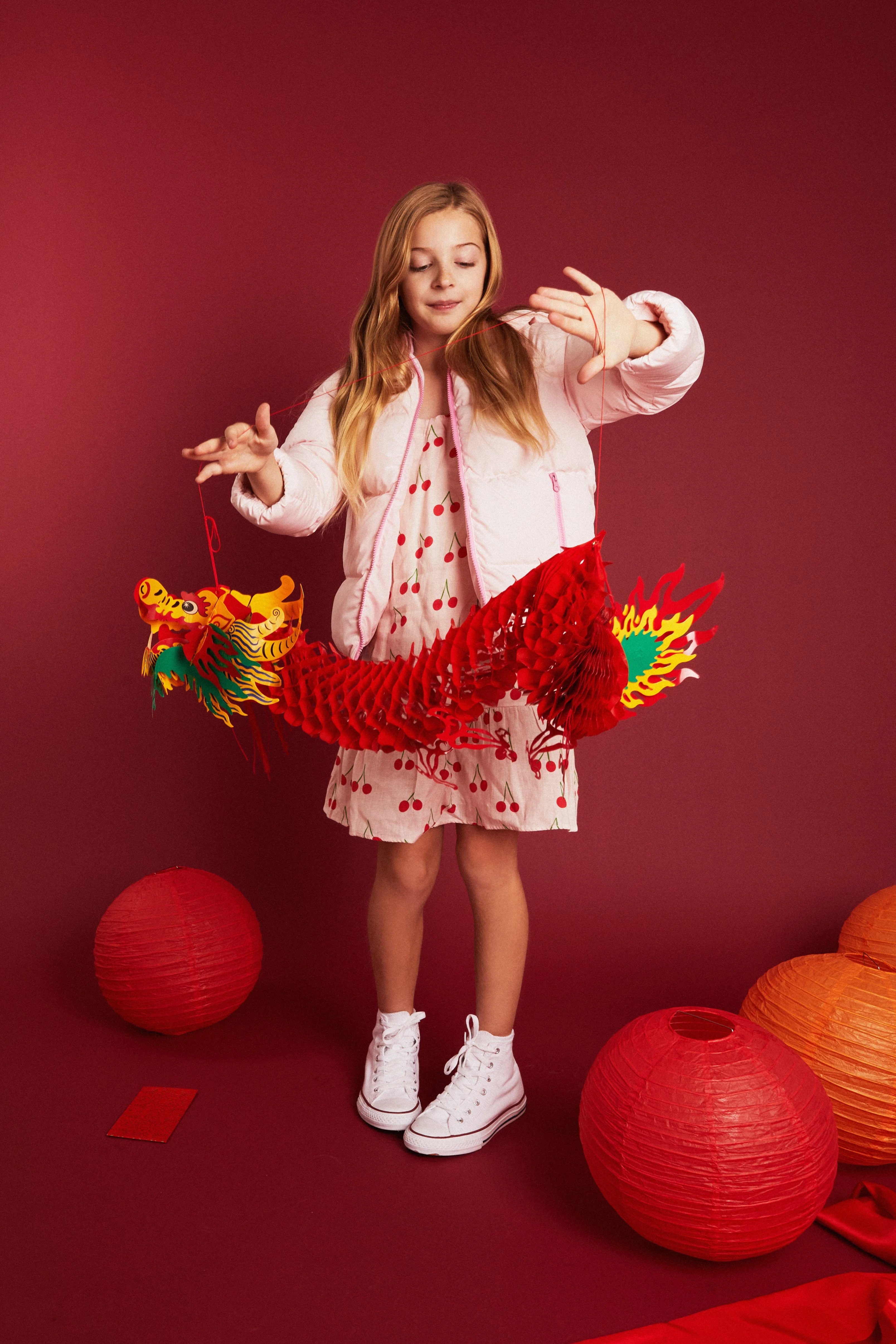 Linen Cherry Strappy Kid Dress - Image 7