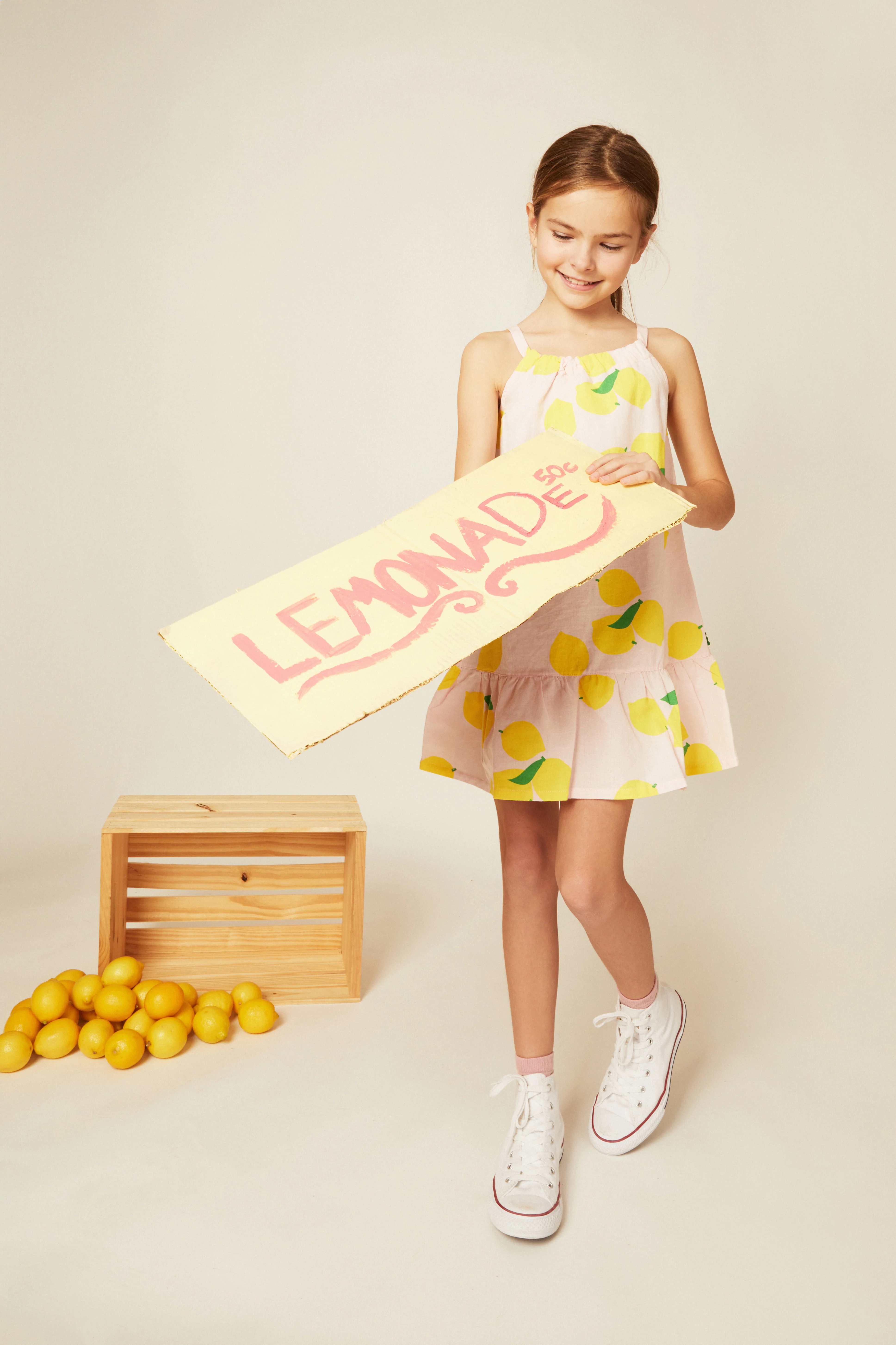 Linen Lemon Strappy Kid Dress - Image 3