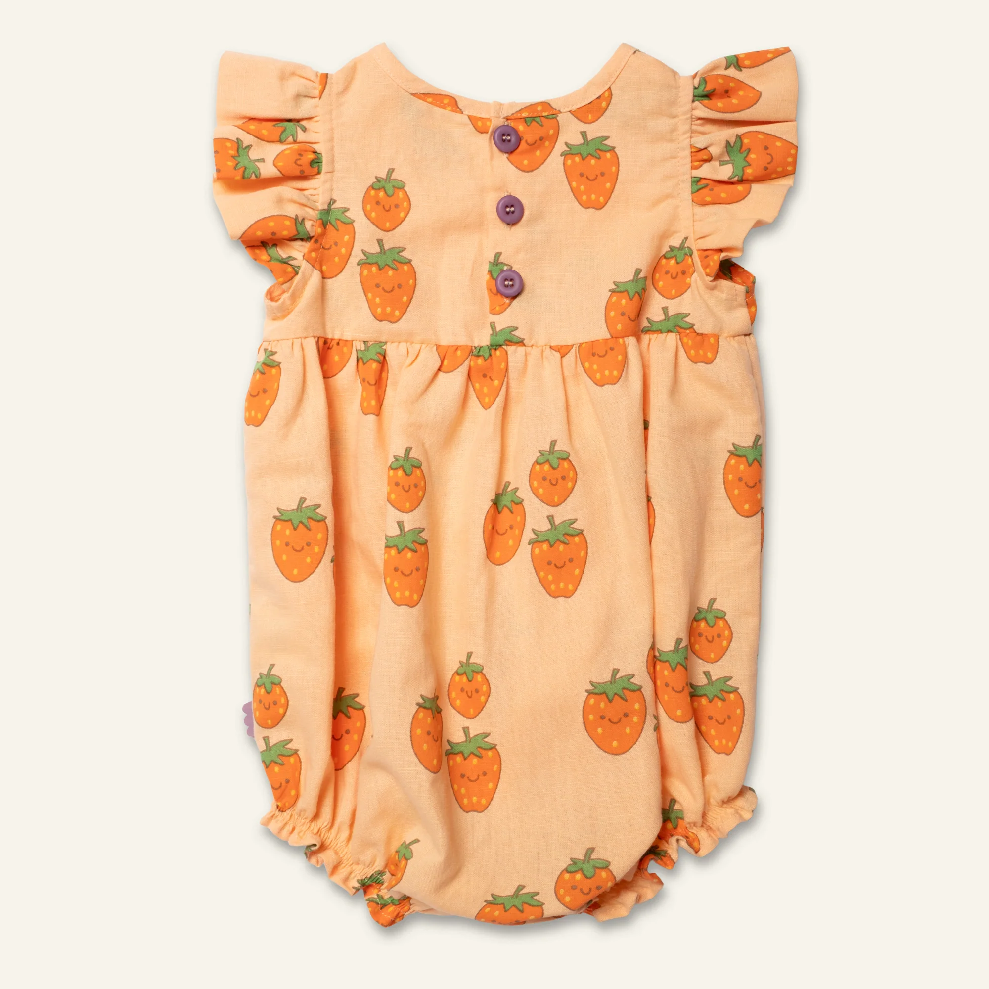 Linen Strawberry Ruffle Baby Romper - Image 4