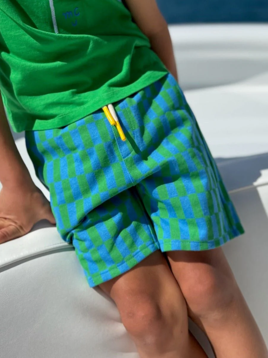 Recycled Cotton Blue Checkered Kid Short - Image 2
