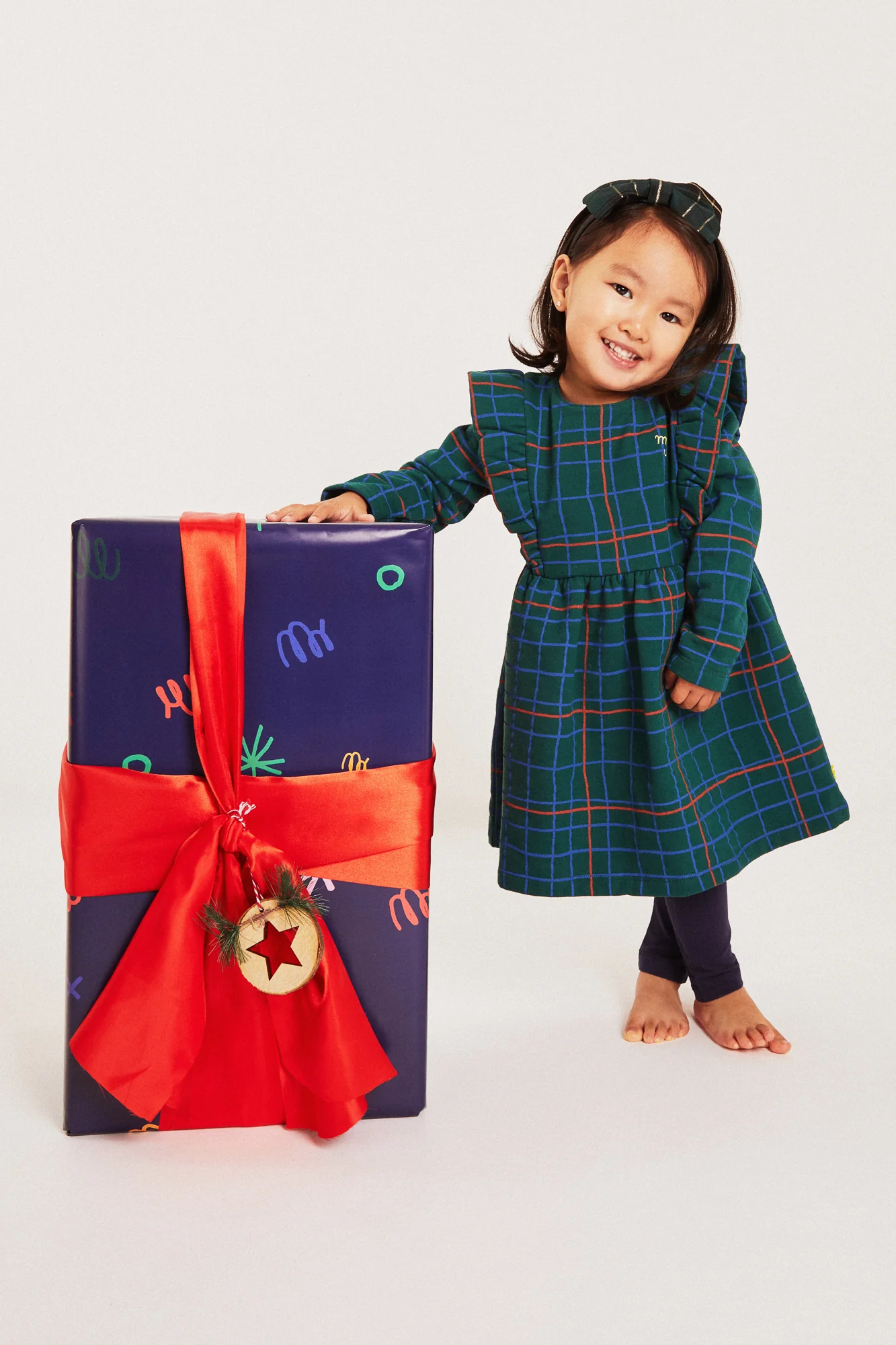 Recycled Cotton Grid Baby Ruffle Dress - Image 4