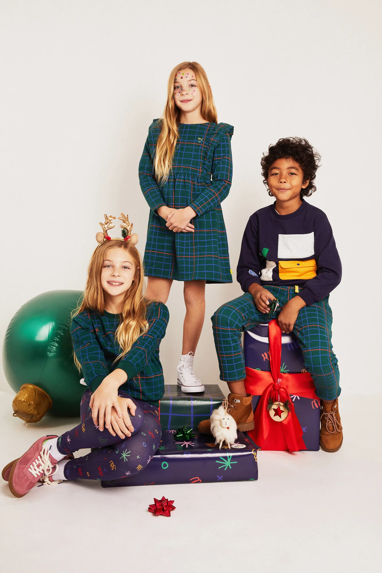 Recycled Cotton Grid Kid Ruffle Dress - Image 4