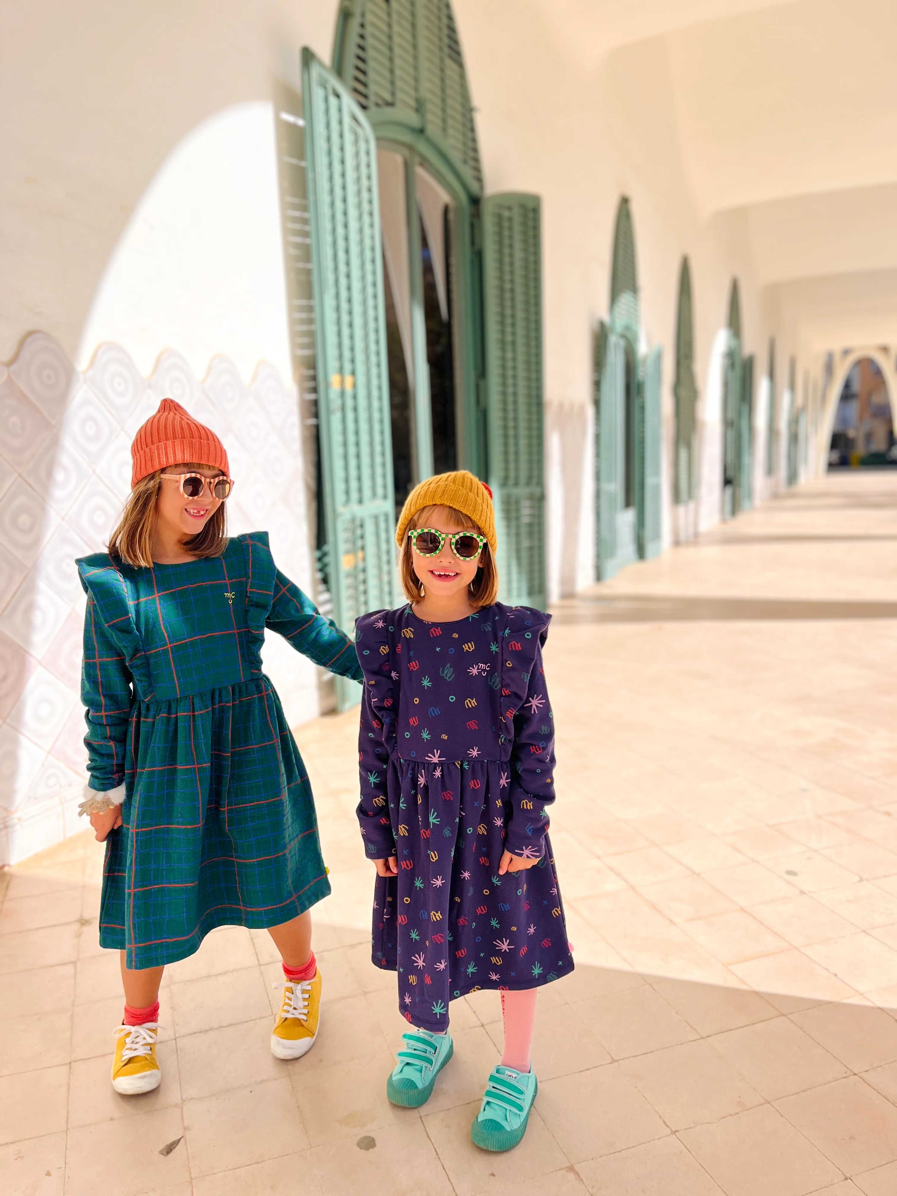 Recycled Cotton Grid Kid Ruffle Dress - Image 8