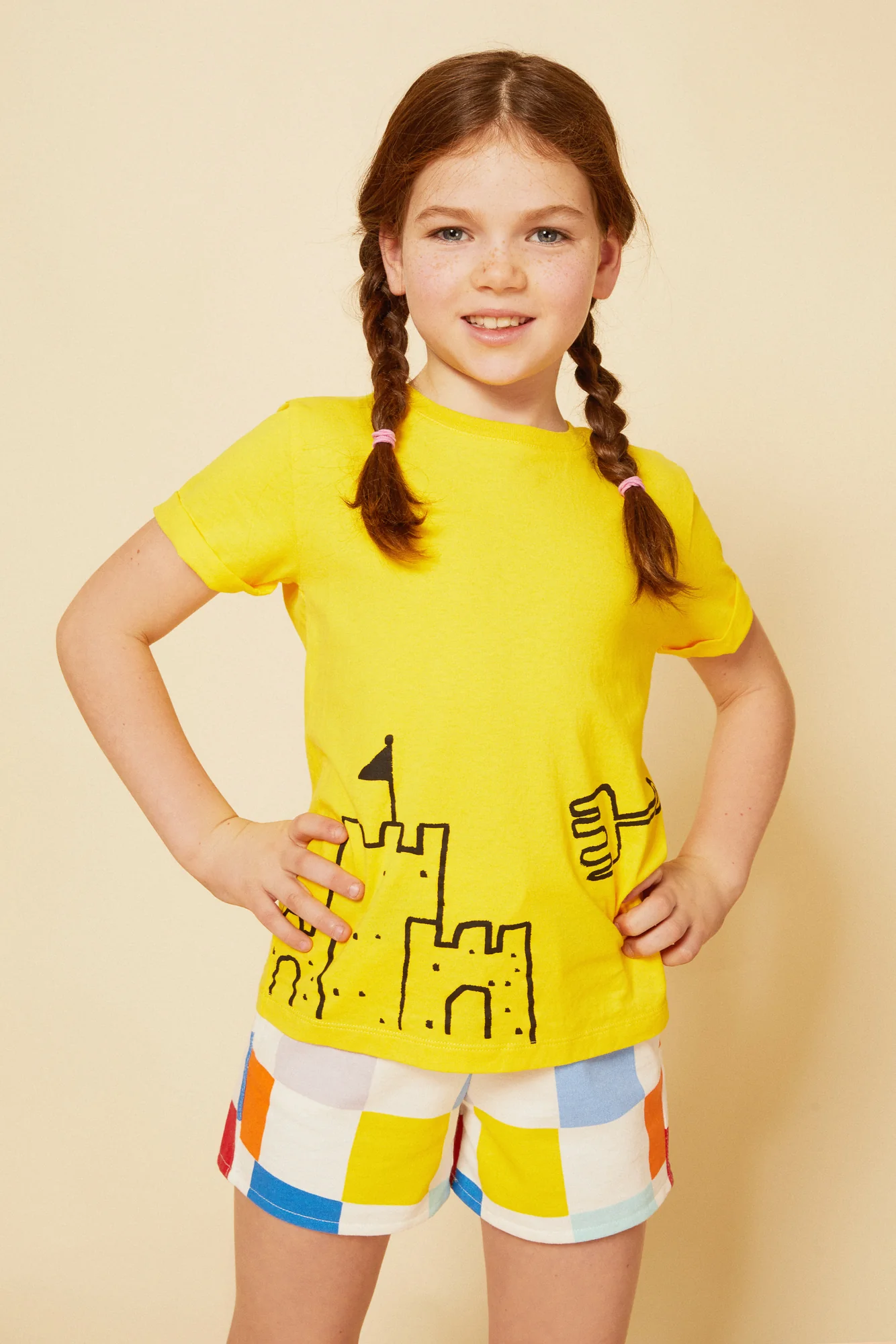 Recycled Cotton Checkered Cropped Kid Short - Image 2