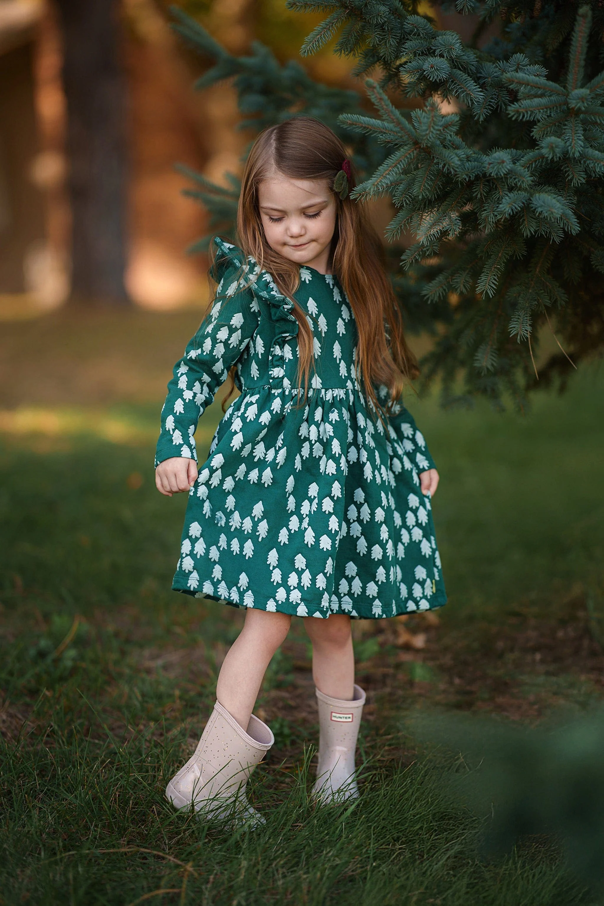 Recycled Cotton Snowy Pine Ruffle Dress - Image 5