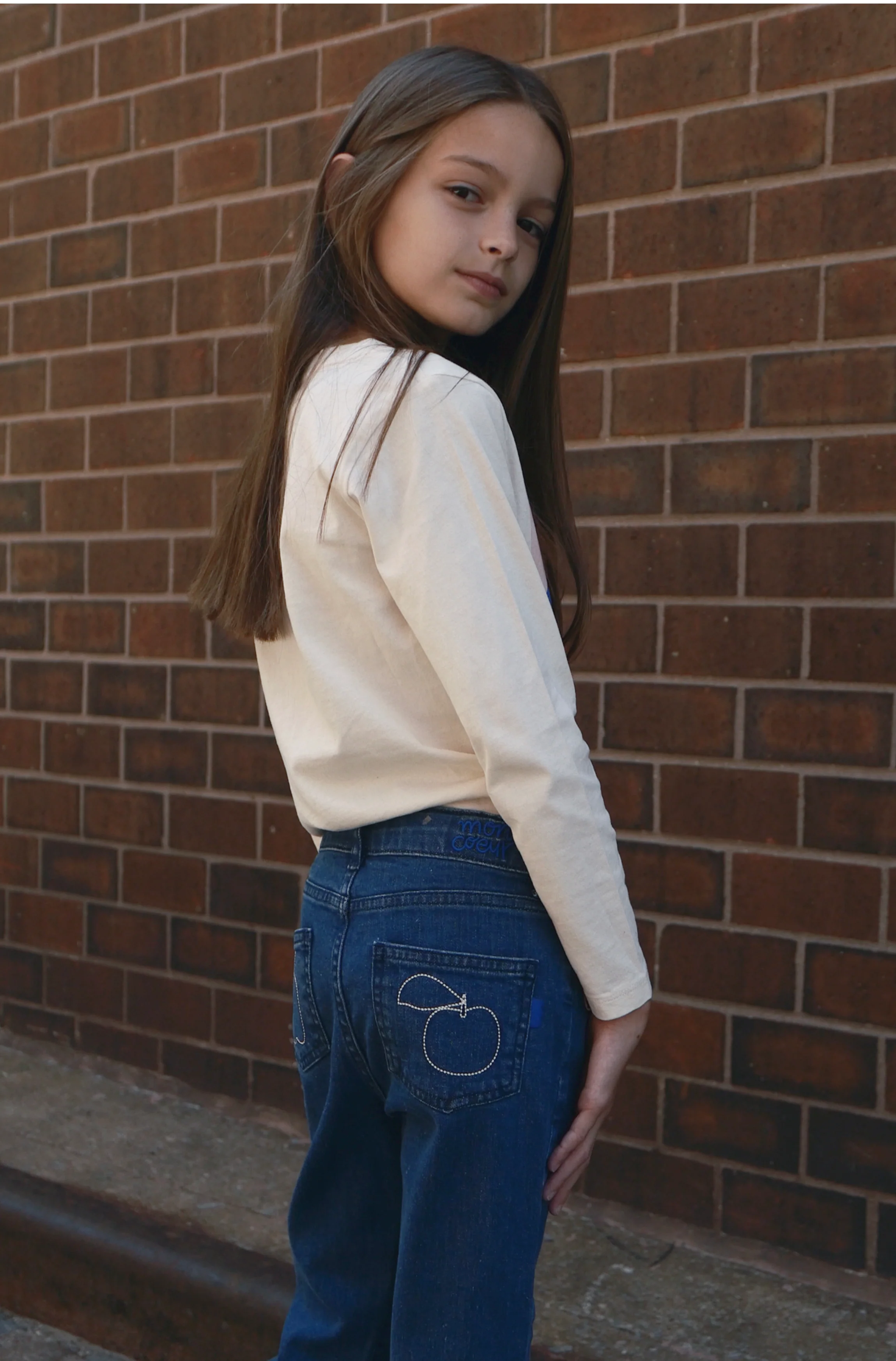 Recycled Denim Apple Patch Kid Pant - Image 9