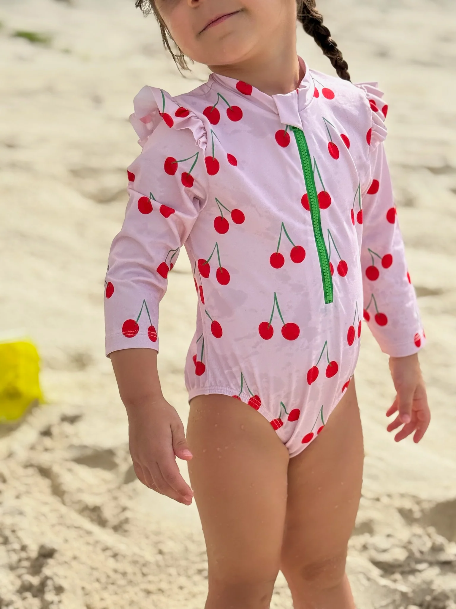 UPF 50+ Recycled Polyester Cherry Kid Zipped Rashguard Onepiece - Image 3