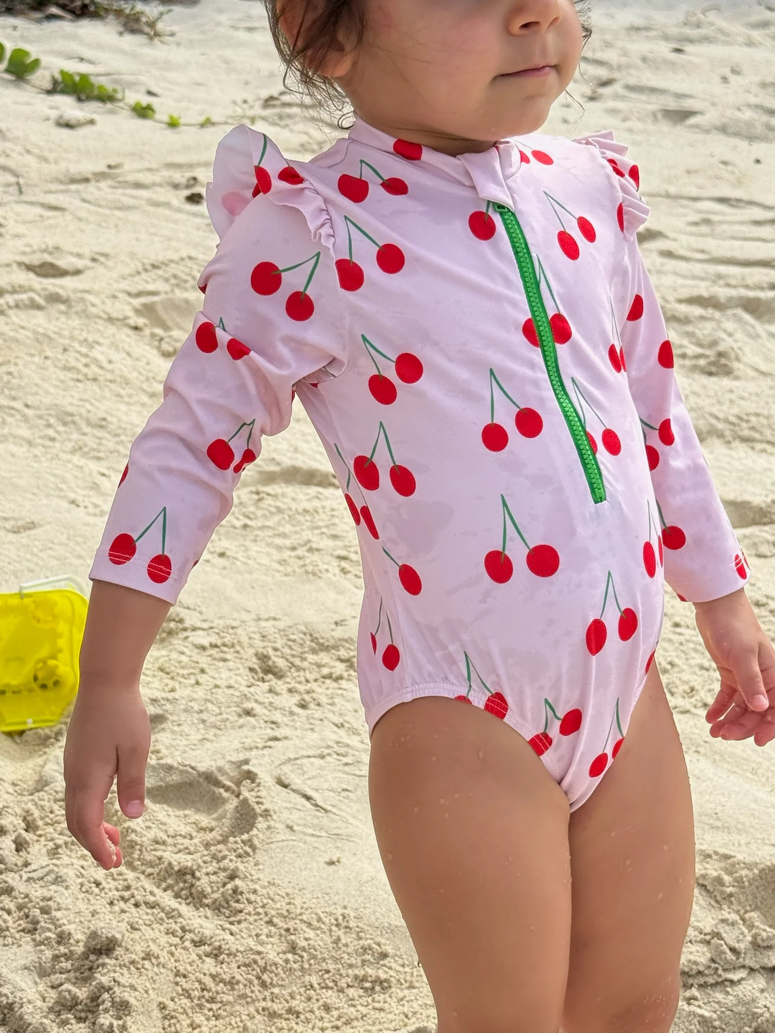 UPF 50+ Recycled Polyester Cherry Kid Zipped Rashguard Onepiece - Image 4