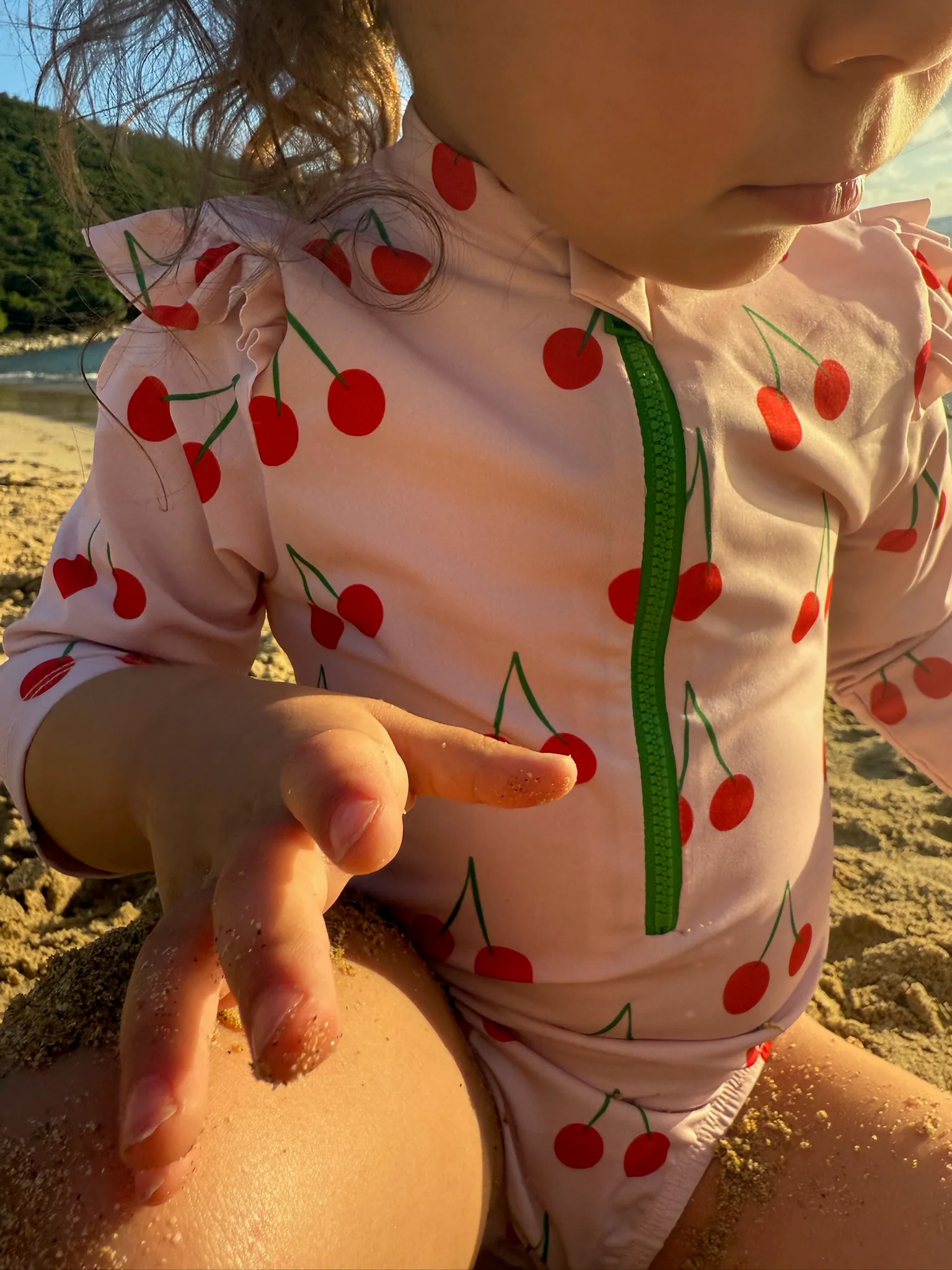 UPF 50+ Recycled Polyester Cherry Kid Zipped Rashguard Onepiece - Image 5
